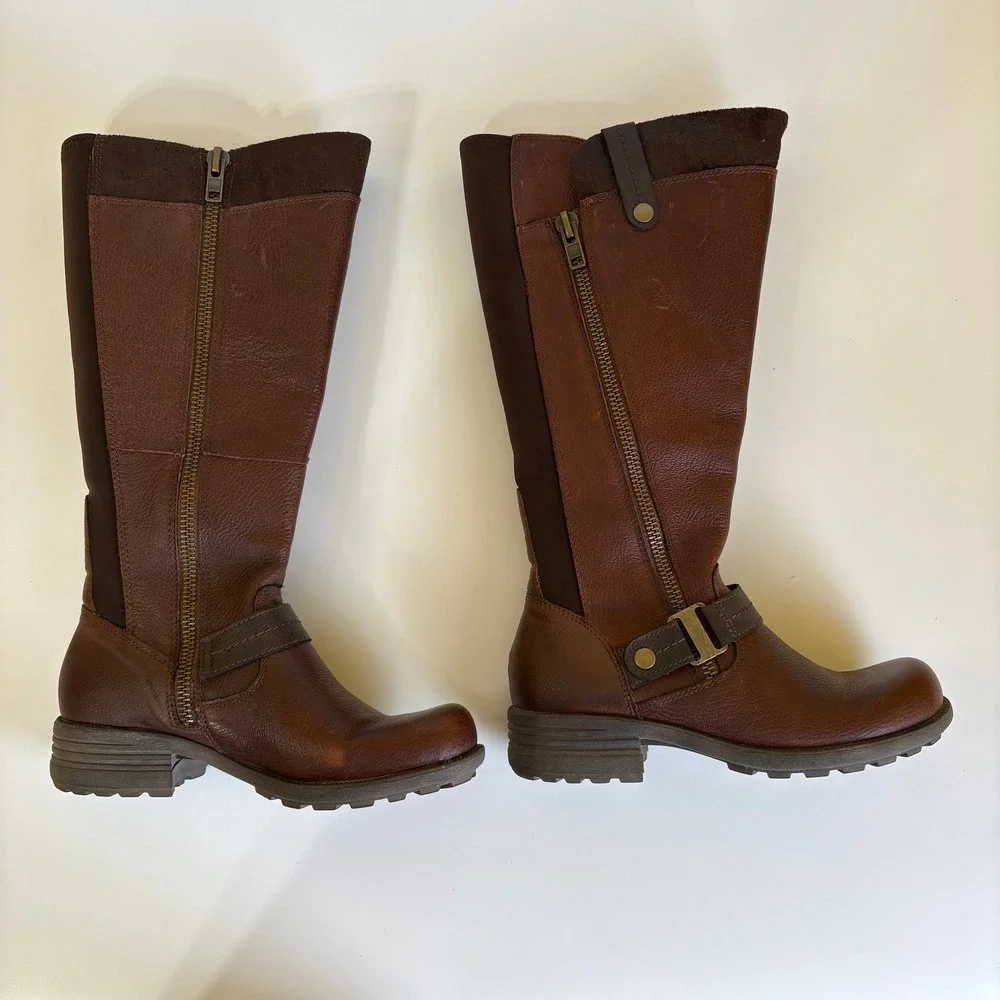Earth Origins Women Harness Riding Equestrian Leather Boots 7.5 Brown Wide Shaft